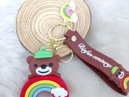 Bear on Rainbow Silicon Keychains with Bagcharm and Strap For Cheap