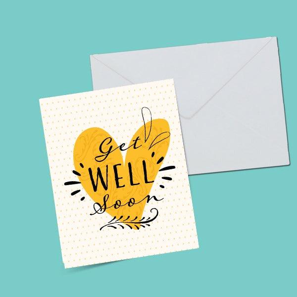 Yellow Heart Get Well Soon Greeting Card For Cheap