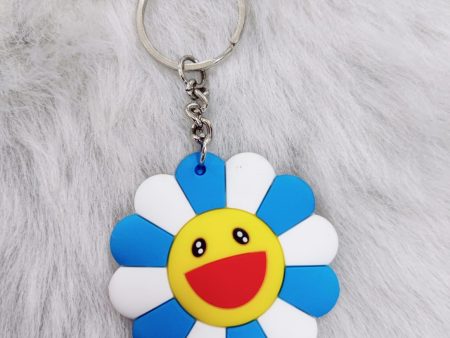 Flower Rubber Keychain - Blue White Fashion