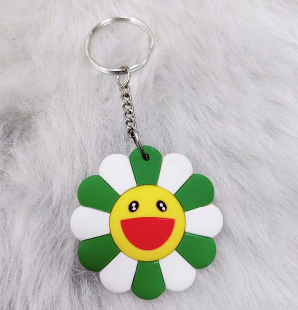 Flower Rubber Keychain - Green White Discount